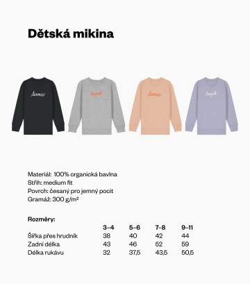 Infogram k dětským mikinám.
